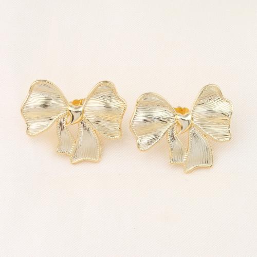 Brass Stud Earring Bowknot gold color plated for woman nickel lead & cadmium free Sold By Pair