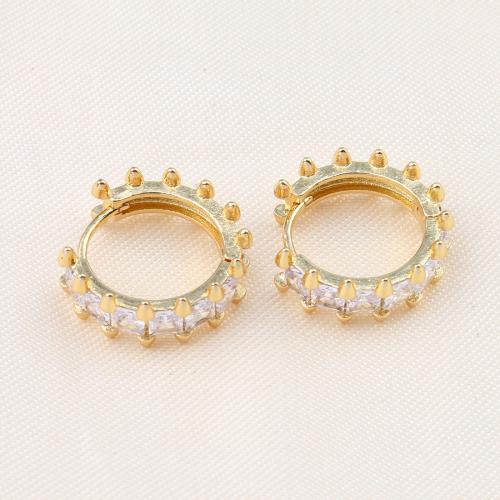 Cubic Zirconia Micro Pave Brass Earring Round gold color plated micro pave cubic zirconia & for woman nickel lead & cadmium free Sold By Pair