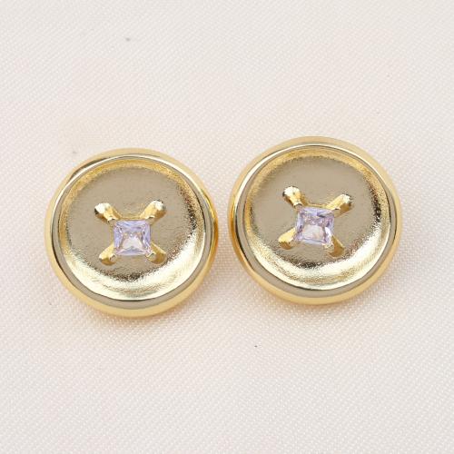 Cubic Zirconia Micro Pave Brass Earring Round gold color plated micro pave cubic zirconia & for woman nickel lead & cadmium free Sold By Pair