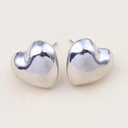 Ottone stallone orecchino, Cuore, placcato color argento, per la donna, assenza di nichel,piombo&cadmio, 18x10mm, Venduto da coppia