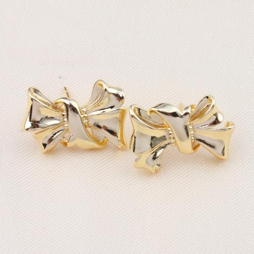 Brass Stud Earring Bowknot plated for woman nickel lead & cadmium free Sold By Pair