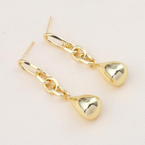 Pendientes de Gota en Latón, metal, chapado en color dorado, para mujer, libre de níquel, plomo & cadmio, 42x10mm, Vendido por Par