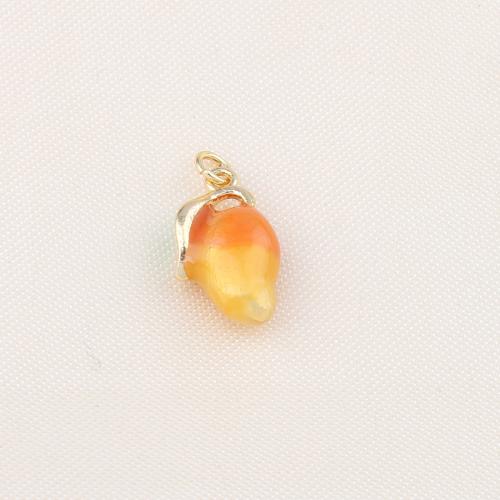 Bijoux pendentifs en laiton, mangue, Placage de couleur d'or, DIY & émail, orange, protéger l'environnement, sans nickel, plomb et cadmium, 15x9x6mm, Vendu par PC