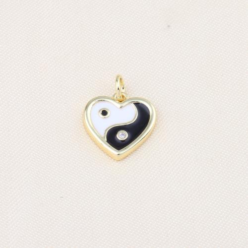 Brass Heart Riipukset, Messinki, Sydän, kullan väri kullattu, tee-se-itse & emali, nikkeli, lyijy ja kadmium vapaa, 14x13x2mm, Myymät PC