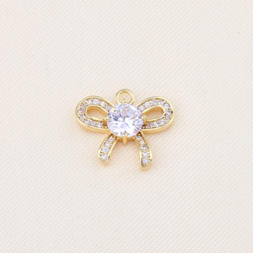 Cubic Zirconia Micro Pave Brass Pendant Bowknot gold color plated DIY & micro pave cubic zirconia nickel lead & cadmium free Sold By PC