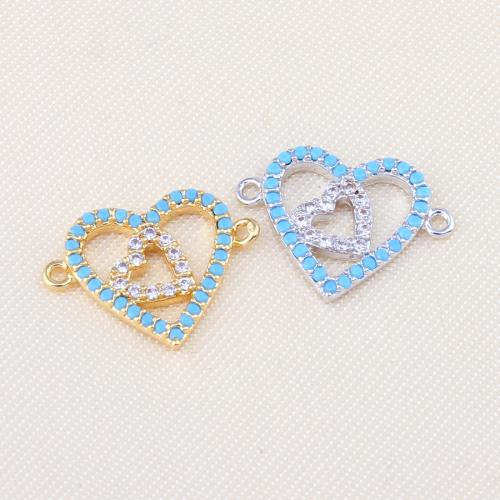 Cubic Zirconia Micro Pave Brass Connector Heart plated DIY & micro pave cubic zirconia & 1/1 loop multi-colored nickel lead & cadmium free Sold By PC