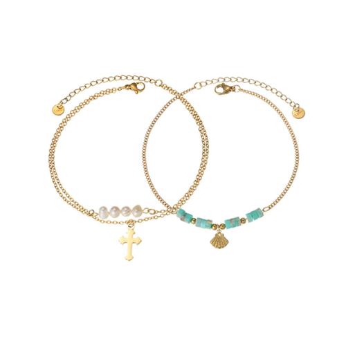 Anklet de acero inoxidable, acero inoxidable 304, con Perlas plásticas, chapado en color dorado, Joyería & diferentes estilos para la opción & para mujer, Vendido por UD