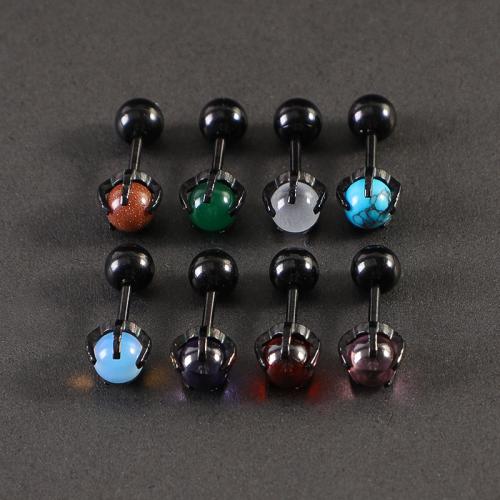 Roestvrij staal Stud Earrings, 304 roestvrij staal, met turkoois & Cats Eye, verschillende materialen voor de keuze & uniseks, meer kleuren voor de keuze, Verkocht door PC