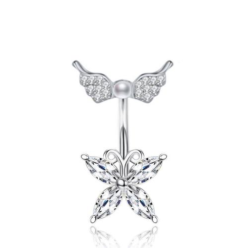 Rustfrit stål Belly Ring, 304 rustfrit stål, med Plastic Pearl, forgyldt, Unisex & forskellige stilarter for valg & Micro Pave cubic zirconia, flere farver til valg, Solgt af PC