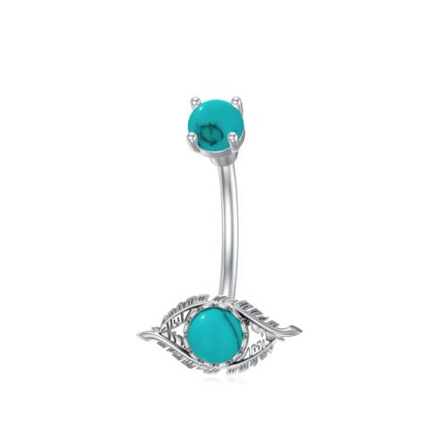 Stainless Steel Belly Ring 304 Stainless Steel with turquoise & Brass Unisex blue Sold By PC