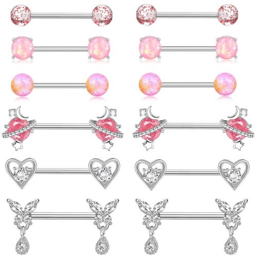 Stainless Steel Nipple Ring 304 Stainless Steel with Opal & Brass & micro pave cubic zirconia & for woman Sold By PC