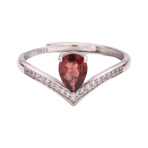 925 Sterling Silver Cuff Finger Ring with Garnet Heart for woman & with rhinestone US Ring Sold By PC