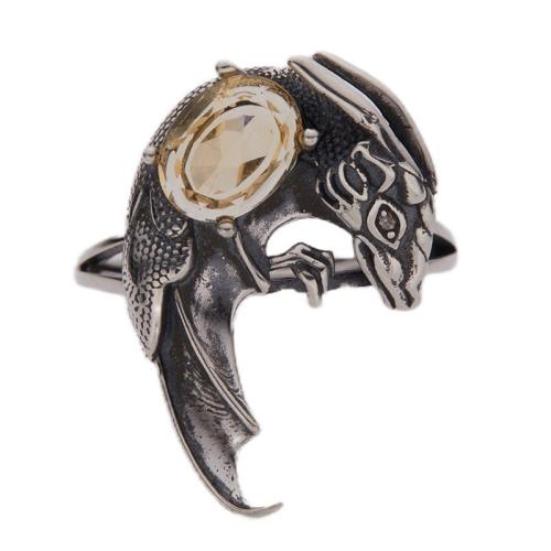 Argent sterling 925 Cuff Bague, avec perles de citrine, Lézard, Vintage & pour femme, Taille:6-10, Vendu par PC