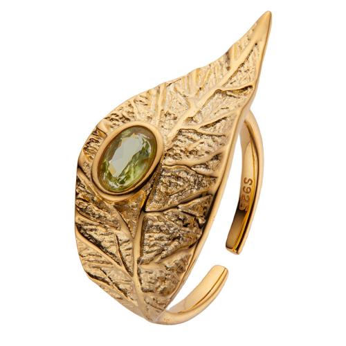 925 Sterling Silver Cuff Finger Ring with Topaze & Peridot Stone & Garnet Leaf & for woman US Ring Sold By PC