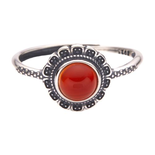 925 Sterling Silver Cuff Finger Ring with Gemstone Flower vintage & for woman US Ring Sold By PC