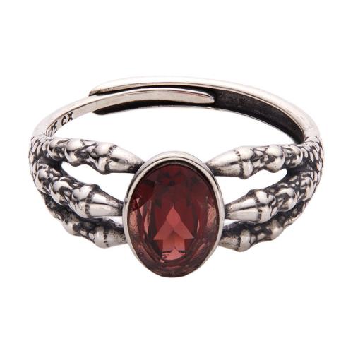 925 Sterling Silver Chufa Ring Finger, le Garnet, Claw, seanré & unisex & log, Díolta De réir PC