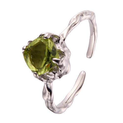 925 Sterling Silver Cuff Finger Ring with Topaze & Diopside & Peridot Stone Geometrical Pattern & for woman US Ring Sold By PC