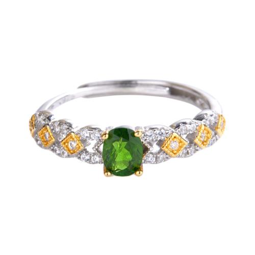 925 sterling zilver Manchet Finger Ring, met Diopside, Geometrisch Patroon, voor vrouw & met strass, Maat:7, Verkocht door PC