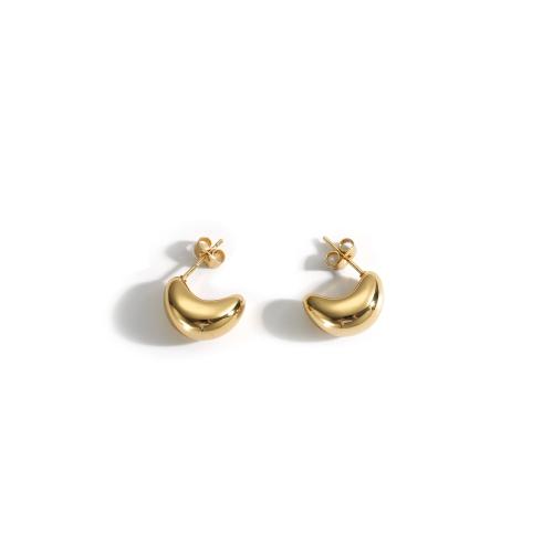 Stainless Steel Stud Earrings 304 Stainless Steel 18K gold plated fashion jewelry & for woman golden 16mm Sold By Pair