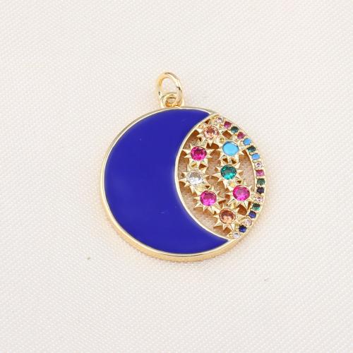 Cubic Zirconia Micro Pave Brass Pendant Round gold color plated DIY & micro pave cubic zirconia & enamel nickel lead & cadmium free Sold By PC