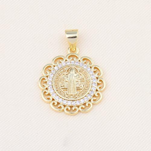 Cubic Zirconia Micro Pave Brass Pendant Flower gold color plated DIY & micro pave cubic zirconia nickel lead & cadmium free Sold By PC