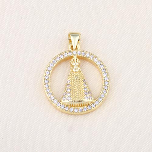 Cubic Zirconia Micro Pave Brass Pendant Round gold color plated DIY & micro pave cubic zirconia nickel lead & cadmium free Sold By PC