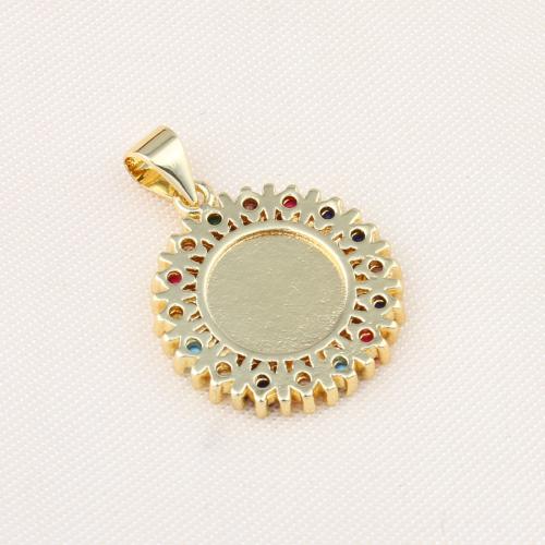 Cubic Zirconia Micro Pave Brass Pendant Round gold color plated DIY & micro pave cubic zirconia multi-colored nickel lead & cadmium free Sold By PC