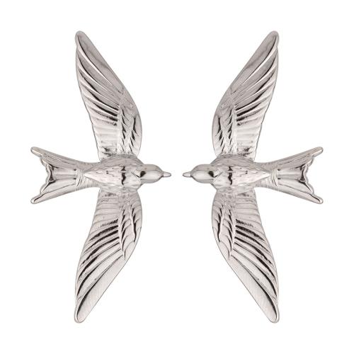 Roestvrij staal Stud Earrings, 304 roestvrij staal, Vogel, silver plated, mode sieraden, zilver, 22.80x47mm, Verkocht door pair