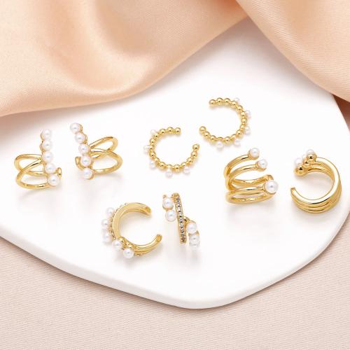 Cubic Zirconia Micro Pave Brass Earring with Plastic Pearl gold color plated fashion jewelry & micro pave cubic zirconia gold nickel lead & cadmium free Sold By Pair