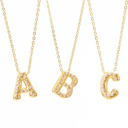 Zinc Alloy Jewelry Necklace with 1.97 Inch extender chain Alphabet Letter fashion jewelry & for woman & with rhinestone gold Length 15.75 Inch Sold By PC