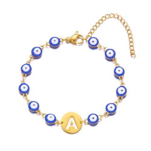 Bracelet Evil Eye bijoux, Acier inoxydable 304, avec résine, bijoux de mode & modèles différents pour le choix & pour femme, Or, Longueur 7.87 pouce, Vendu par PC