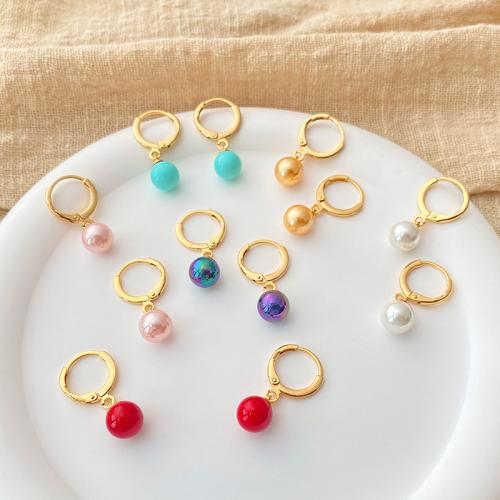 Laiton Leverback boucle d'oreille, avec Shell Pearl, Plaqué or 18K, bijoux de mode & pour femme, plus de couleurs à choisir, Vendu par paire