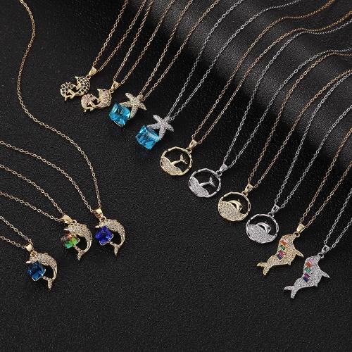 Collier en laiton cubique Zircon Micro Pave, Placage, styles différents pour le choix & pavé de micro zircon & pour femme, plus de couleurs à choisir, Longueur Environ 41-50 cm, Vendu par PC