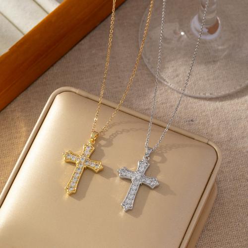 Cubic Zircon Micro Pave Brass Necklace Cross plated micro pave cubic zirconia & for woman Sold By PC