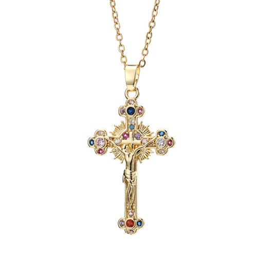 Cubic Zircon Micro Pave Brass Necklace Cross plated micro pave cubic zirconia & for woman Sold By PC