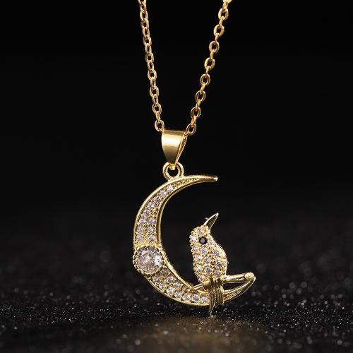 Collier en laiton cubique Zircon Micro Pave, avec perle de plastique, hibou, Placage, styles différents pour le choix & pavé de micro zircon & pour femme, doré, Longueur Environ 41-50 cm, Vendu par PC