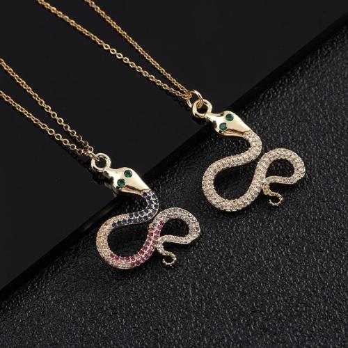 Cubic Zircon Micro Pave Brass Necklace with Titanium Steel Snake plated micro pave cubic zirconia & for woman Length Approx 20-50 cm Sold By PC