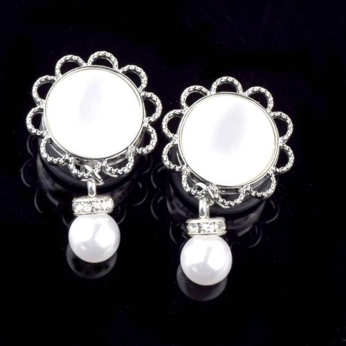 304 Stainless Steel Earring Cuff Findings with Plastic Pearl Unisex & micro pave cubic zirconia original color Sold By PC