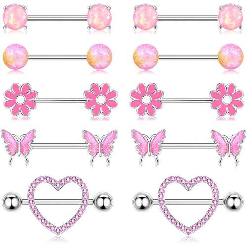 Stainless Steel Nipple Ring 304 Stainless Steel with Opal & Plastic Pearl & Acrylic plated 10 pieces & micro pave cubic zirconia & for woman & enamel Sold By Set