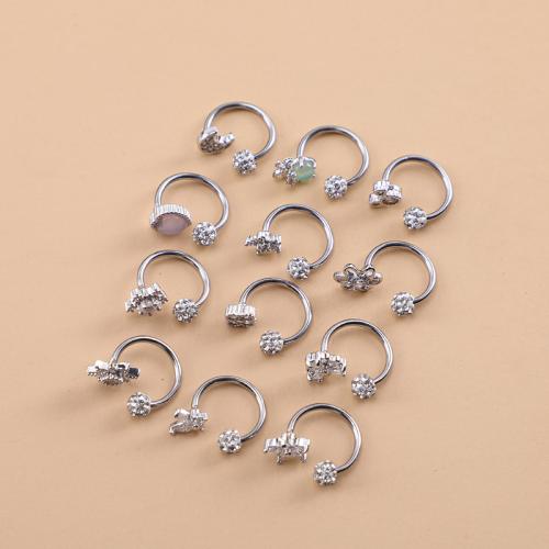 Roestvrij staal lipring piercings, 304 roestvrij staal, met Edelsteen, plated, uniseks & verschillende grootte voor keus & verschillende stijlen voor de keuze & micro pave zirconia, oorspronkelijke kleur, Verkocht door PC