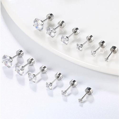 Stainless Steel Ear Piercing Jewelry 304 Stainless Steel plated Unisex & micro pave cubic zirconia white Sold By PC