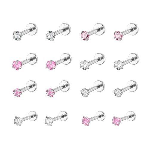 Roestvrij staal lipring piercings, 304 roestvrij staal, plated, uniseks & verschillende stijlen voor de keuze & micro pave zirconia, meer kleuren voor de keuze, Verkocht door PC