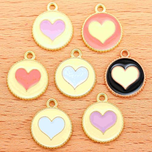 Zinc Alloy émail Pendants, alliage de zinc, Rond, Placage, DIY, plus de couleurs à choisir, 100PC/sac, Vendu par sac