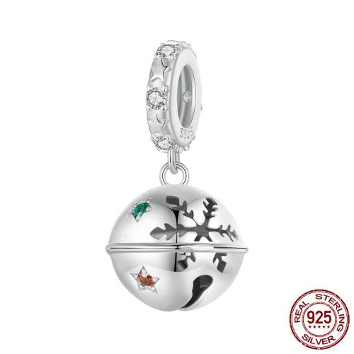 Kubický přívěsek Zirconia Micro Pave 925 Sterling Silver, Zvonek, platina á, Vánoční design & DIY & micro vydláždit kubické zirkony, 11x22mm, Otvor:Cca 4.5mm, Prodáno By PC