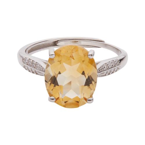 925 de prata esterlina Cuff Ring Finger, with Cristal amarelo, para mulher & com strass, Mais cores pare escolha, tamanho:7, vendido por PC