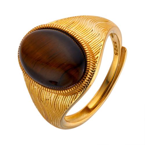 925 ezüst Mandzsetta Finger Ring, -val Lazurit & Tiger Eye & Ametiszt, Ovális, egynemű & különböző stílusokat a választás, Méret:6-10, Által értékesített PC