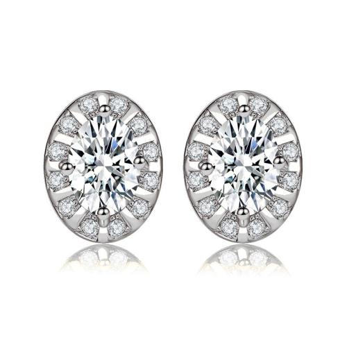 925 sterling silver Stud Earring, Oval, micro bana cubic zirconia & för kvinna, fler färger för val, 8.40x10.50mm, Säljs av Par