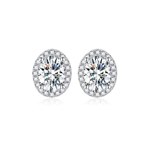 925 Sterling Sølv Stud Earring, Oval, Unisex & Micro Pave cubic zirconia, flere farver til valg, 7.10x9mm, Solgt af par