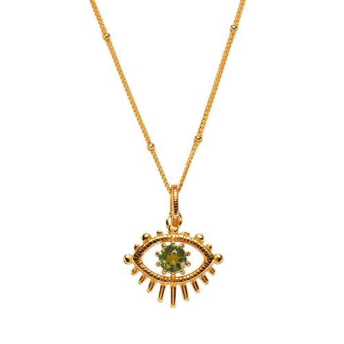 925 Sterling Silver Necklace with Topaze & Peridot Stone & Citrine & Garnet with 2inch extender chain Evil Eye & for woman & hollow Length Approx 15.7 Inch Sold By PC