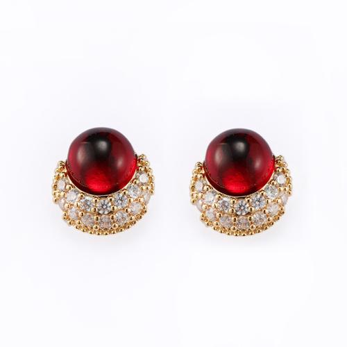 Brass Stud Earring with Lampwork Geometrical Pattern gold color plated micro pave cubic zirconia & for woman Sold By Pair